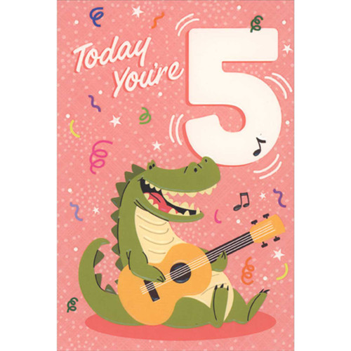 Crocodile Playing Guitar 5th Birthday Card: Today you're 5