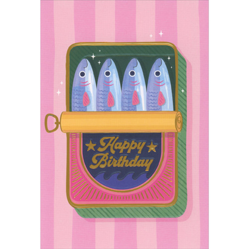 Green and Pink Sardines Tin Birthday Card for Friend: Happy Birthday