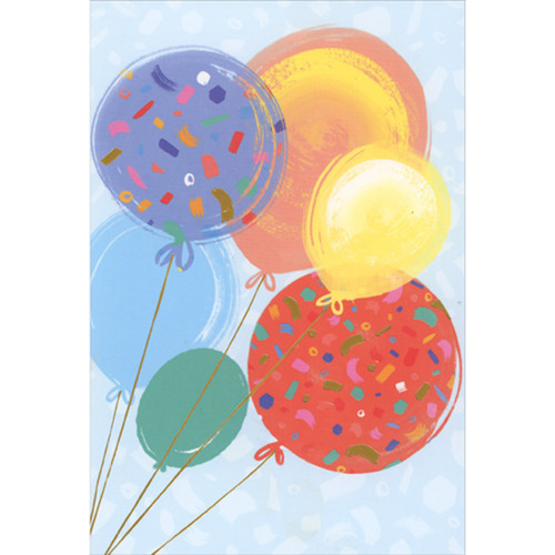 Bunch Of Six Helium Balloons with Gold String Birthday Card