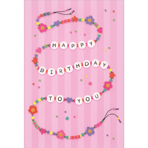Smiley Face Flowers, Beads and Stars Bracelet Birthday Card: Happy Birthday To You