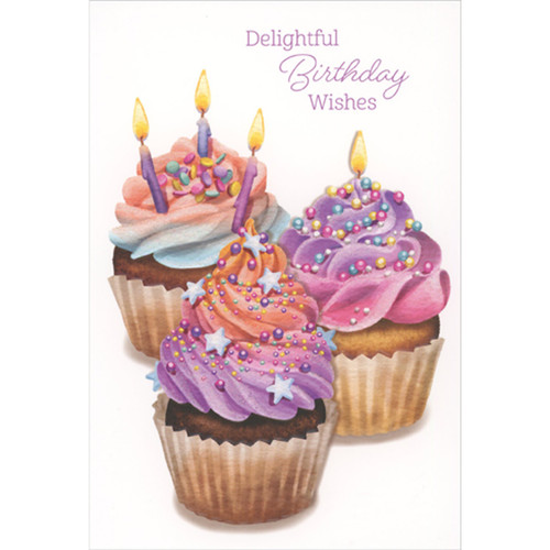 Delightful Wishes: Frosted Cupcakes with Sprinkles Birthday Card: Delightful Birthday Wishes