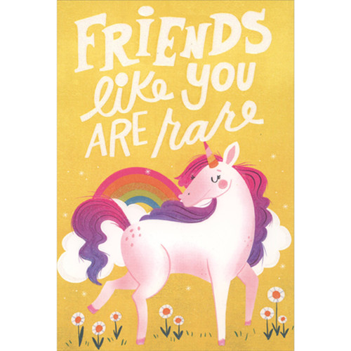 Friends Like You are Rare: Unicorn with Pink Mane Friendship Card: Friends like you are rare