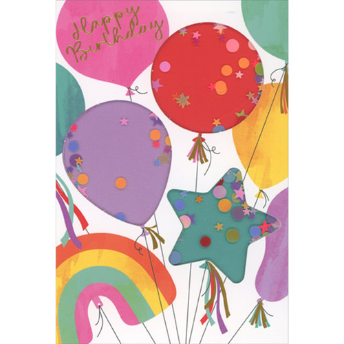 Oval, Circle and Star Shaped Balloons Confetti Shaker Birthday Card: Happy Birthday