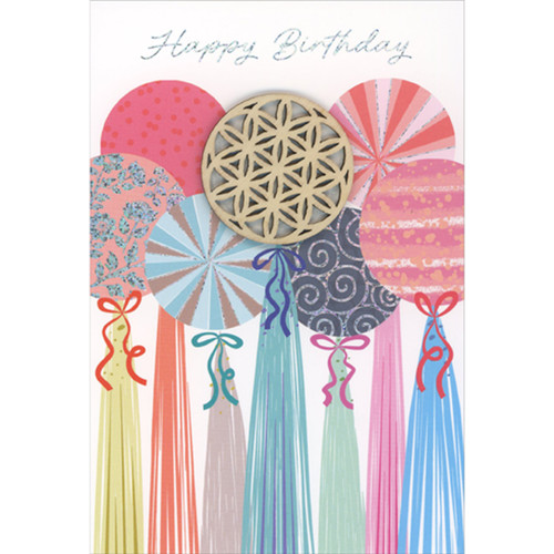 Colorful Balloons, Tassels and Laser Cut Wooden 3D Balloon Birthday Card: Happy Birthday
