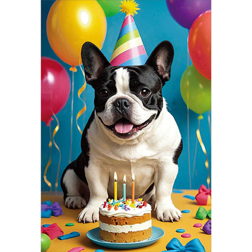 French Bulldog Wearing Birthday Hat 3D Lenticular Motion Birthday Card
