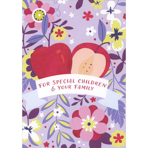 Rosh Hashanah Card for Children and Family: Sliced Apple on Purple Floral: For special children & your family