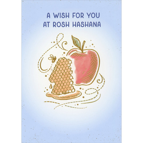 Rosh Hashanah Card: Wish for You Gold Outlined Apple, Honey Comb and Bee: A wish for you at Rosh Hashana