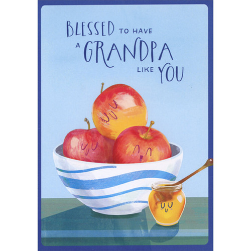 Rosh Hashanah Card for Grandpa: Smiley Face Apples in White Bowl: Blessed to have a Grandpa like You