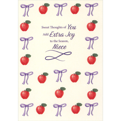 Rosh Hashanah Card for Niece: Repeating Red Apples and Purple Bows: Sweet Thoughts of You Add Extra Joy to the Season, Niece