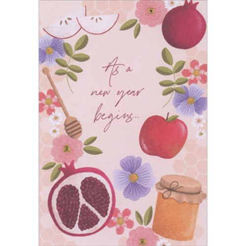 Packaged Rosh Hashanah Cards: Set of 8 - As a New Year Begins - Apple, Pomegranate, Honey: As a new year begins…