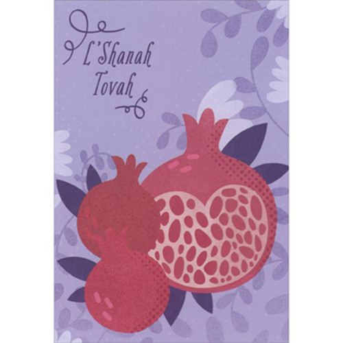 Packaged Rosh Hashanah Cards: Set of 8 - L'Shanah Tovah - Red Pomegranates on Light Purple: L'Shanah Tovah