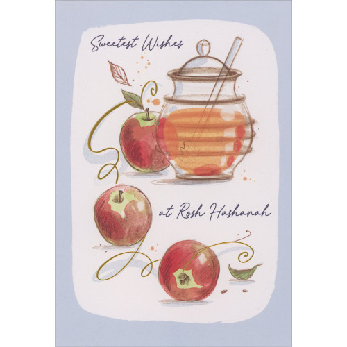 Packaged Rosh Hashanah Cards: Set of 8 - Sweetest Wishes - Apples and Clear Honey Pot: Sweetest Wishes   at Rosh hashanah