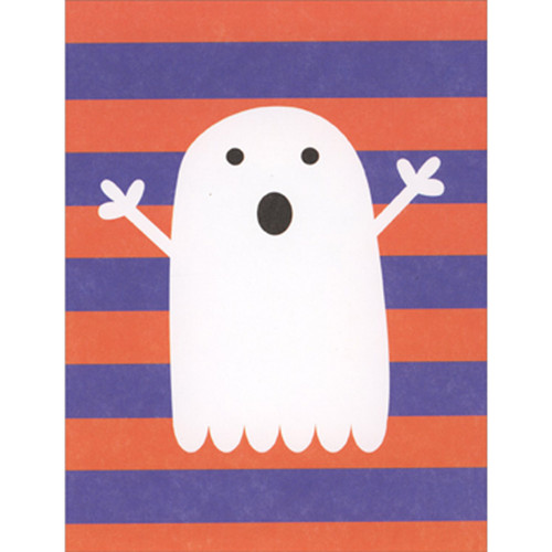 Packaged Halloween Cards: Set of 6 - Ghost Over Blue and Orange Horizontal Stripes