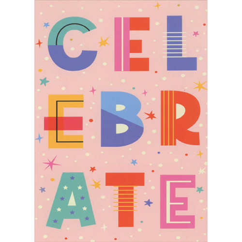 Birthday Card for Kids: Celebrate - Fun Patterned Font, Stars on Pink: CELEBRATE