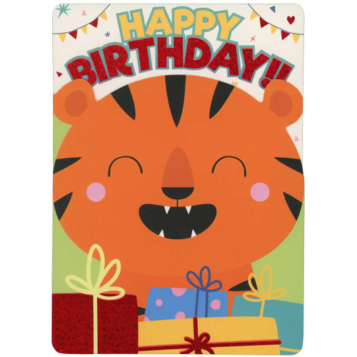 Birthday Card for Kids: Cute Orange Smiling Tiger with Closed Eyes: Happy Birthday!!