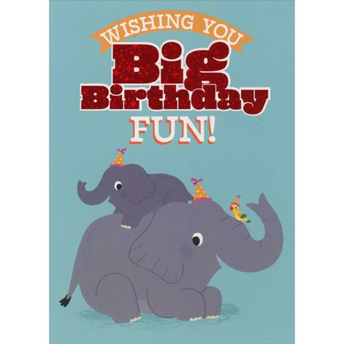 Birthday Card for Kids: Big Fun - Two Elephants and Parakeet: Wishing You Big Birthday Fun!