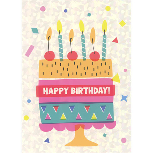 Birthday Card: Birthday Cake Topped with Cherries and Candles: HAPPY BIRTHDAY!
