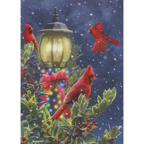 Boxed Christmas Cards: Christmas Solitude - Red Cardinals Near Lamp Post, Set of 10