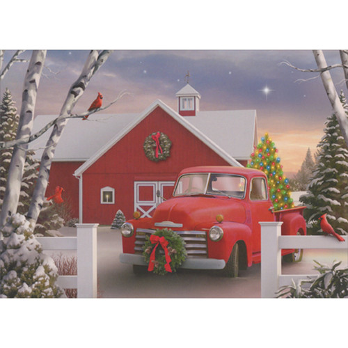 Boxed Christmas Cards: Country Christmas - Classic Red Pickup and Red Barn, Set of 18
