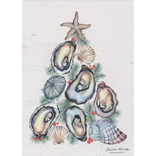Coastal Christmas Card: Seaside Tidings - Oyster and Shell Tree