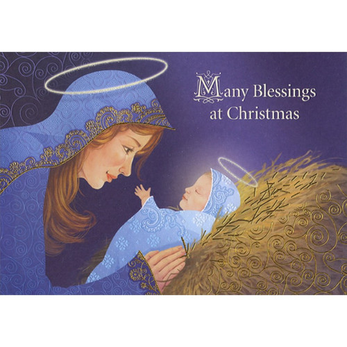 Mary and Baby Jesus on Bed of Straw Religious Box of 18 Christmas Cards