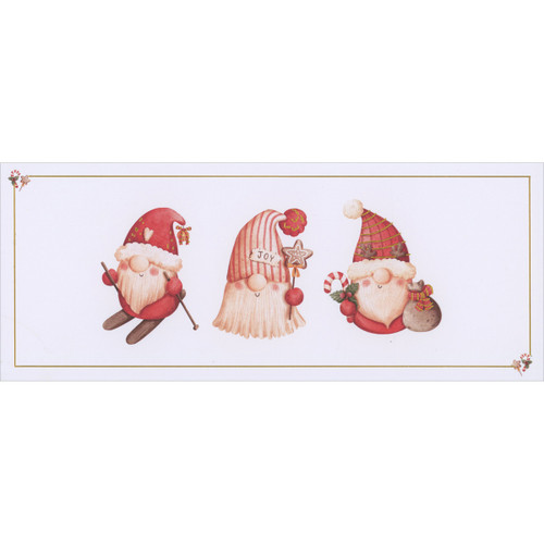 Boxed Christmas Cards: Santa Gnomes Skiing, Holding Star and Candy Cane, Set of 12