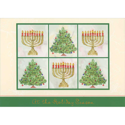 Boxed Interfaith Holiday Cards: Six Panels of Menorahs and Trees, Christmas, Hanukkah, Set of 15: At the Holiday Season