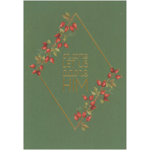 Religious Christmas Card: Oh Come Let Us Adore Him - Gold Diamond Frame, Petite: oh come LET US adore HIM