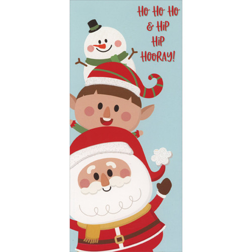 Money or Gift Card Holder Christmas Card for Kids: Ho, Ho, Ho - Santa, Elf and Snowman: Ho Ho Ho & Hip Hip Hooray!