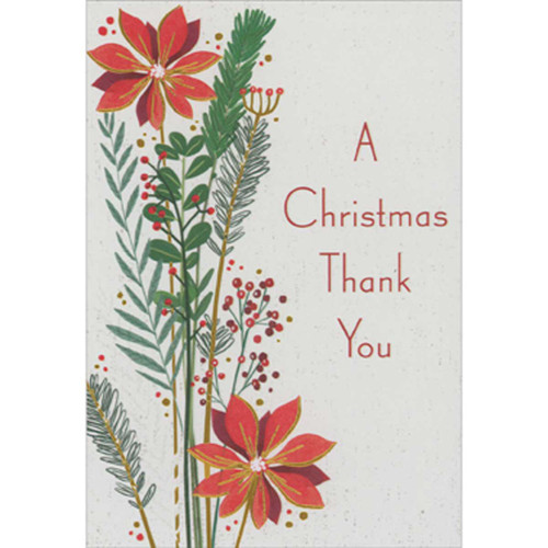 Packaged Christmas Thank You Notes: Poinsettias on Thin Gold Foil Stems, Set of 8: A Christmas Thank You