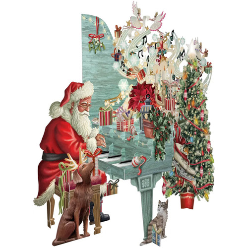 3D Pop Up Christmas Card: Santa Playing Blue Piano