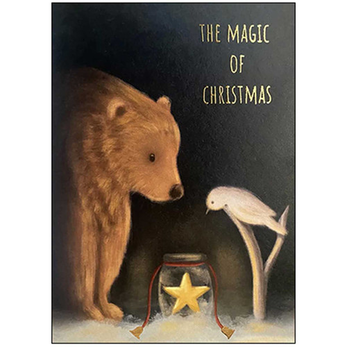 Christmas Card: The Magic of Christmas - Brown Bear, White Bird and Star in Glass Jar: The Magic of Christmas