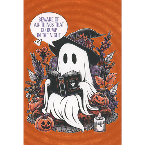 Halloween Card: Ghost Reading Ghost Stories Book: Beware of all things that go bump in the night…