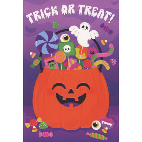 Halloween Card: Candy Bucket Overflowing with Treats: Trick Or Treat!