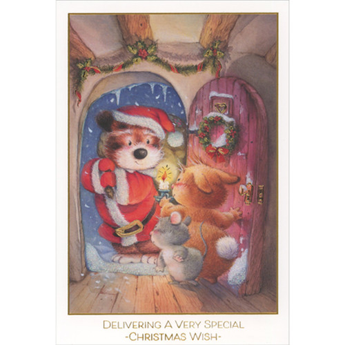 Christmas Card for Someone Special: Cute Santa Bear Visit at Bunny's Door: Delivering a very special Christmas wish