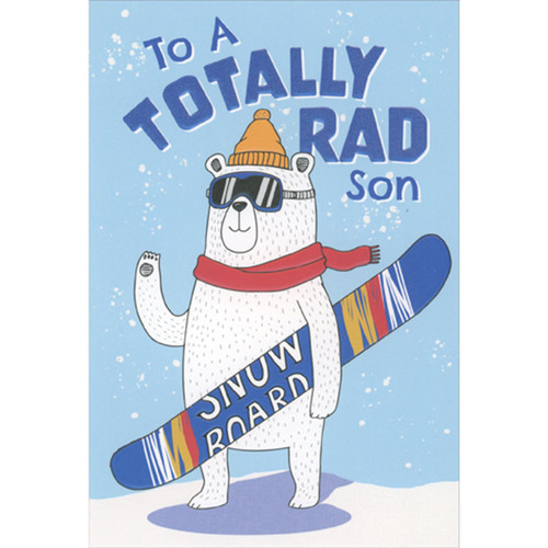 Christmas Card for Teen Son: Totally Rad Snowboarding Polar Bear: To a Totally Rad Son