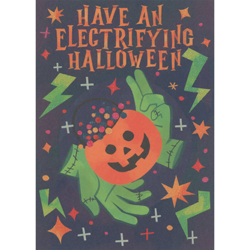 Halloween Card: Electrifying Halloween - Monster Hands and Candy Bucket: Have an Electrifying Halloween
