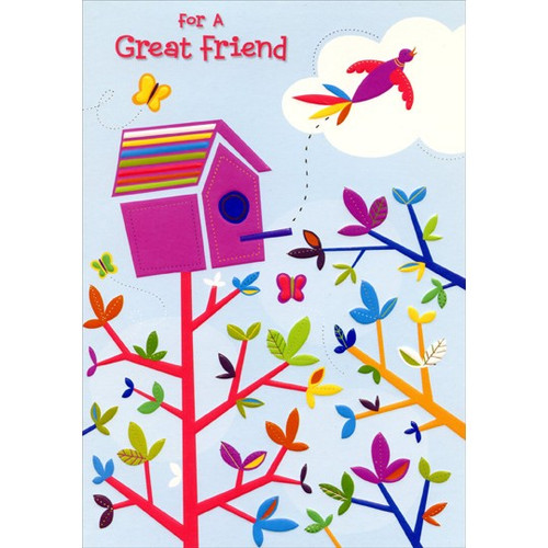 Colorful Birdhouse: Friend Friendship Easter Card: For A Great Friend