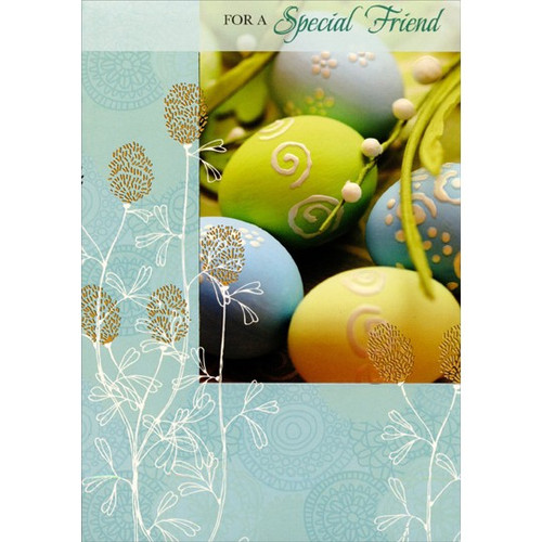 White Vine on Blue and Eggs: Friend Friendship Easter Card: For A Special Friend