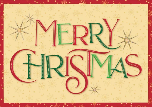 So Retro: Red and Green Lettering on Light Background Box of 25 Custom Verse Christmas Cards: Merry Christmas