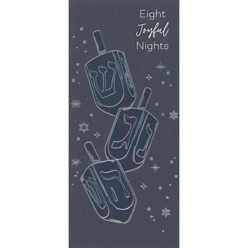 Money Holder / Gift Card Holder Hanukkah Card: Eight Joyful Nights, Silver Outlined Dreidels: Eight Joyful Nights