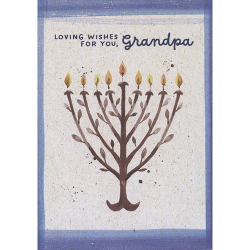 Hanukkah Card for Grandpa: Tree Branches Menorah Inside Blue Border: Loving Wishes for You, Grandpa