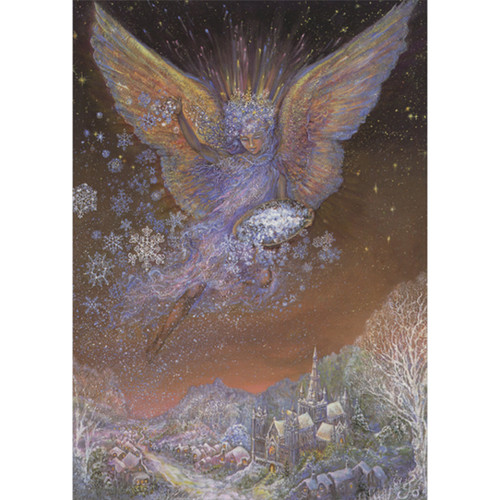 Boxed New Year Cards: Fairy Sprinkling Snowflakes Above Village, Set of 14