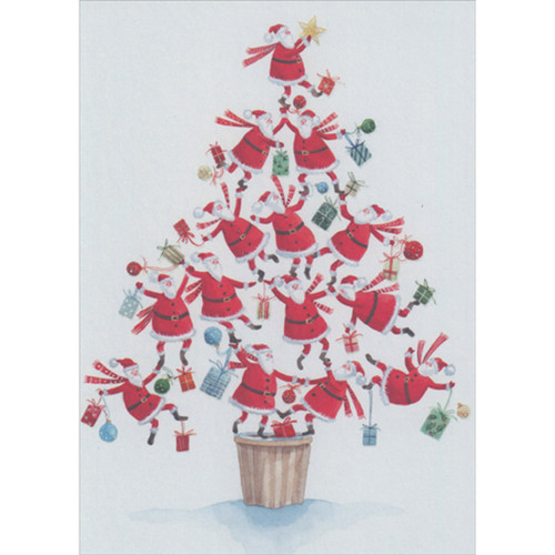 Christmas Card: Tree Shaped Pyramid of Santa Clauses