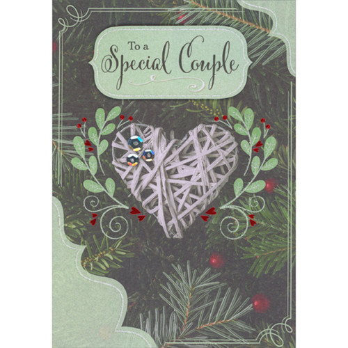 Handmade 3D Christmas Card for Couple: Heart Shaped Ornament Wrapped with White Twine: To a Special Couple