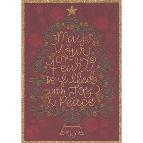 Religious Christmas Card: May Your Heart Be Filled with Joy - Swirling Green Outlined Tree: May Your Heart Be Filled with Joy and Peace