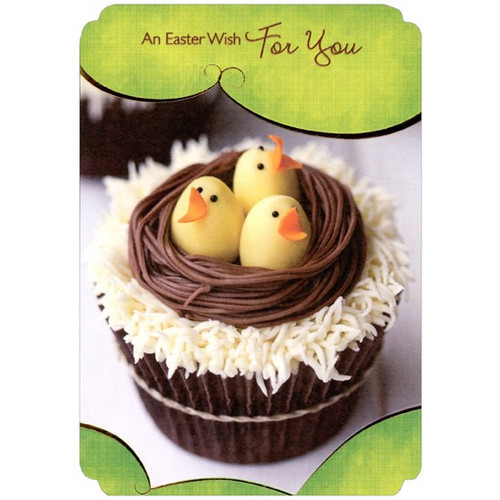 Birds in Nest Cupcake Easter Card: An Easter Wish For You
