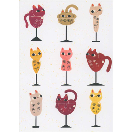 Blank Note Card: Nine Cats Sitting in Wine Glasses