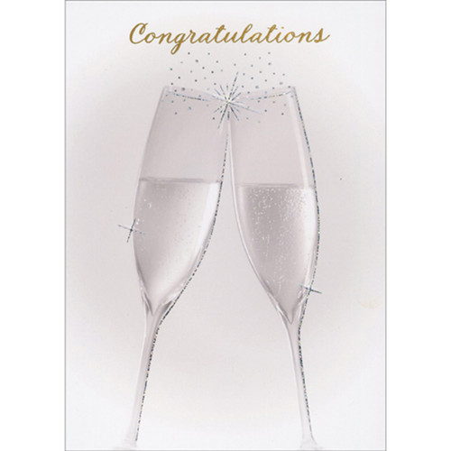 Wedding Card: Silver Lined Champagne Glasses Toast: Congratulations