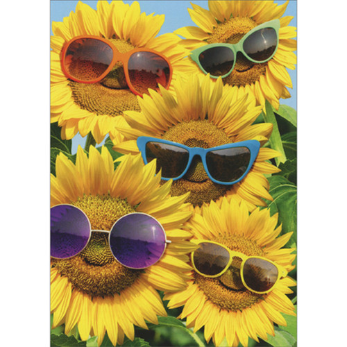 Friendship Card: Five Sunflowers Wearing Colorful Sunglasses